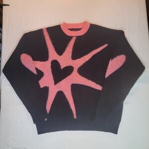 Andreilee Women's Small Black Pink Hearts Sweater Elbow Hearts